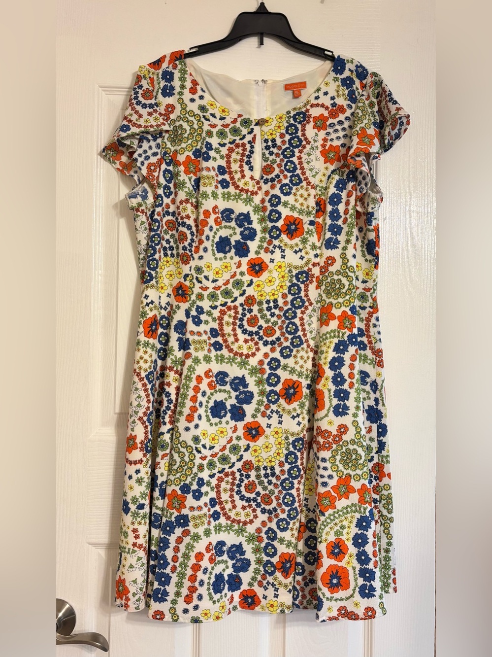 Floral Dress in Cream with Blue, Yellow, Orange & Green